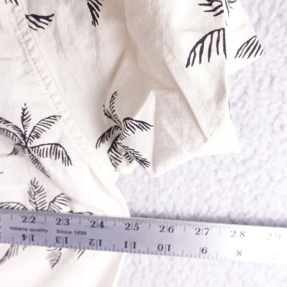 Katin Mens XXL Palm Tree Print Short Sleeve Button Down Shirt Cream Cotton Blend